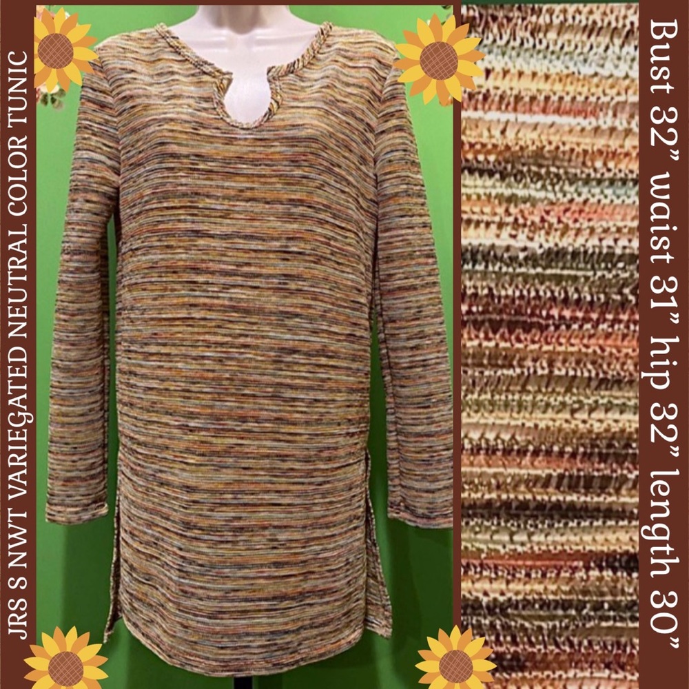 NWT PRETTY YOUNG THING JRS S khaki variegated striped subtly textured tunic